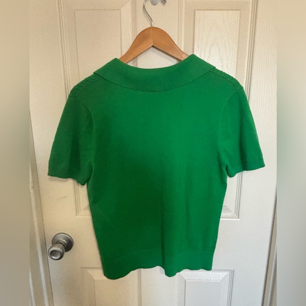 Nautica Green Cable Knit Cardigan spring top collared shirt work wear - Picture 4 of 4